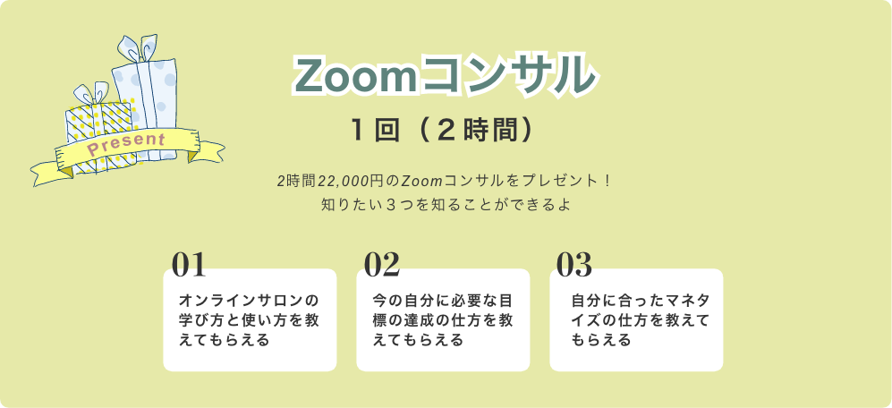 2時間22,000円のZoomコンサルをプレゼント